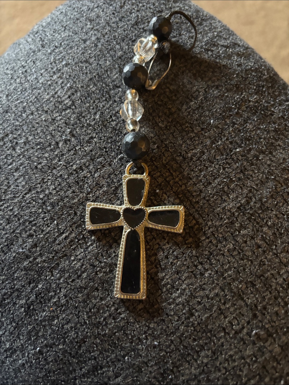 Black Cross Dangle Pendant with Beaded Accent